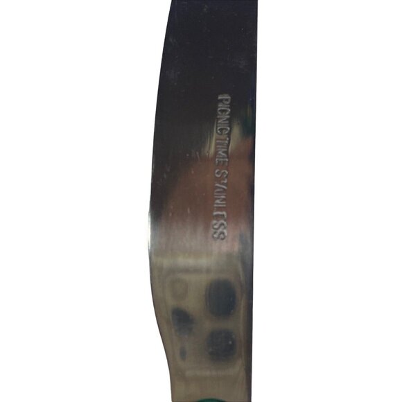 Vtg Picnic Time Stainless Knife Spoon Fork Napkin Flatware Green 8". Set for 2 - Picture 9 of 9